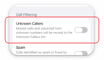 iPhone Call Filtering with Unknown Callers turned off