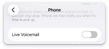 iPhone Phone settings with Live Voicemail turned off
